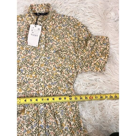 ZARA Yellow Floral Printed Vintage Inspired Maxi Midi Shirt Dress Small NWT Boho - Picture 4 of 14